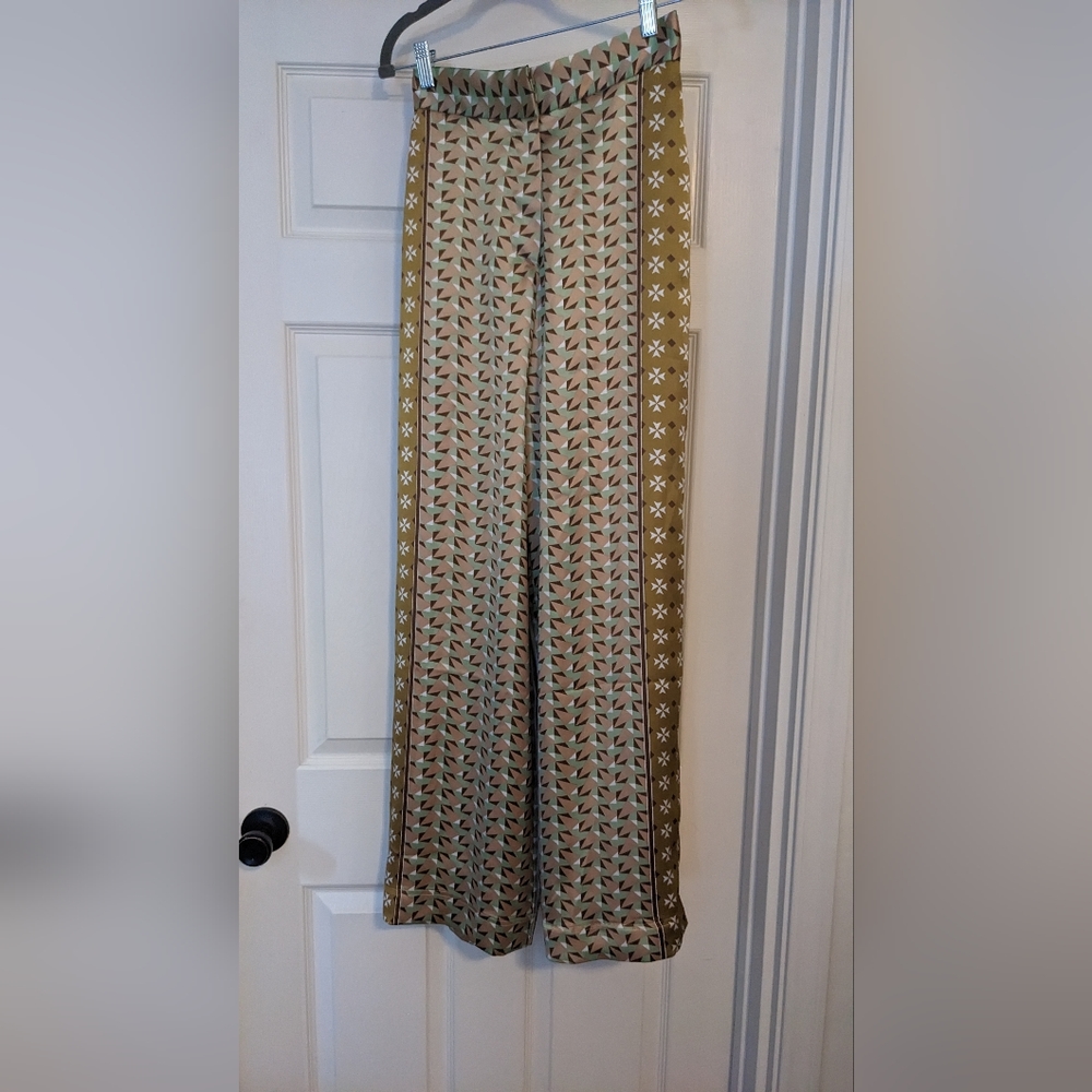 House of Harlow 1960 NWT Satin Pants Graphic Triangle Design Palazzo Wide Leg XS